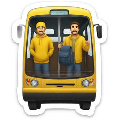 Armenian men in yellow clothing in the bus sticker