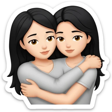 Lesbians, ohne Asian and ohne european with black hair, cuddling  sticker