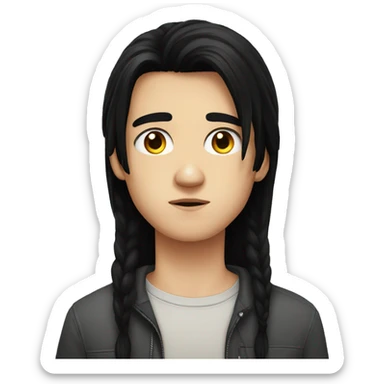 european teenager boy long black hair serious face sticker