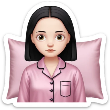 Full stunning Wednesday Addams in a Light pink silk pyjamas set sticker