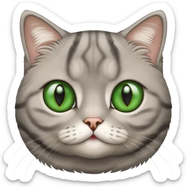 Half-eared grey striped green-eyed Scotch fold, cute cat sticker