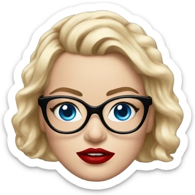 Realistic Margot Robbie, bright blue eyes, red kisses, wearing black glasses  sticker