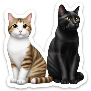 Tabby cat sitting next to black and white cat sticker