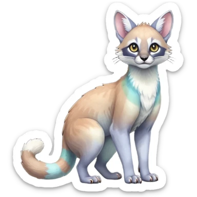 Colorful dark tropical pale light fruity pastel white glorious iridescent divine exotic cute cool beautiful beautiful fantasy-caracal-civet-genet-sergal-vernid-Gryphon-Cacomistle-Trico-oncilla-animal-Fakémon-hybrid-fursona (full body) sticker