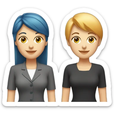 Middleaged smiling female CEO  Long red hair and bangs holding hands with middleaged blond woman with short hair sticker