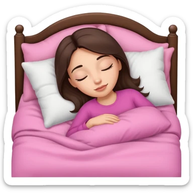 brunette-single-girl-in-pink-bed-sleeping-pretty-eyelashes-light-skin sticker