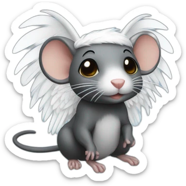 black rat with white feather angel wings  sticker