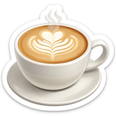 a flat white coffee without a face in a clean white coffee mug witout anyhing on it. there is latte art in the coffee sticker