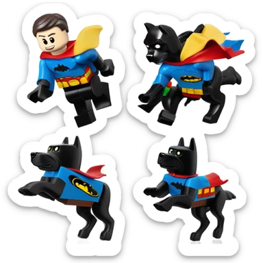 Lego Batman riding a Black lab chasing Superman  sticker