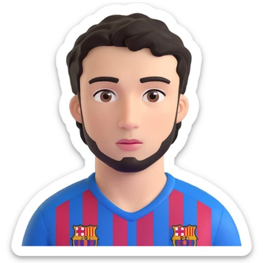 young male footballer inspired by Lamine Yamal, youthful face, short curly black hair, brown eyes, subtle confident expression, wearing FC Barcelona home kit with blue and red stripes and club logo visible on chest, smooth shading, slightly oversized eyes, clean facial hair sticker