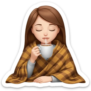 brown-haired white girl inside a blanket sipping coffee eyes closed sticker