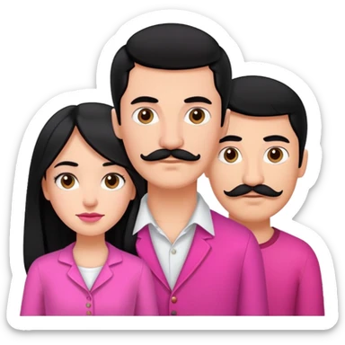 White couple, boy with a mustache and black hair, the girl with long black hair in pink clothesWhite couple, boy with a mustache and black hair, the girl with long black hair in pink clothes sticker