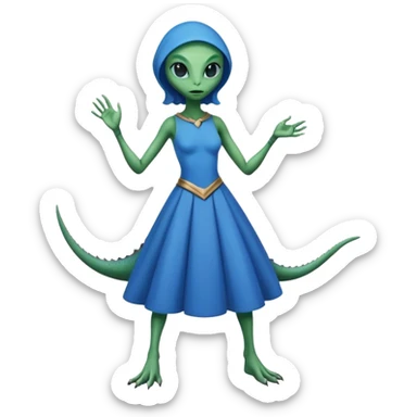 a reptilian alien woman full body, in blue dress sticker