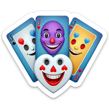 bunch of 3 poker cards, with crazy colorful human jolly jokers inside, inversed face sticker