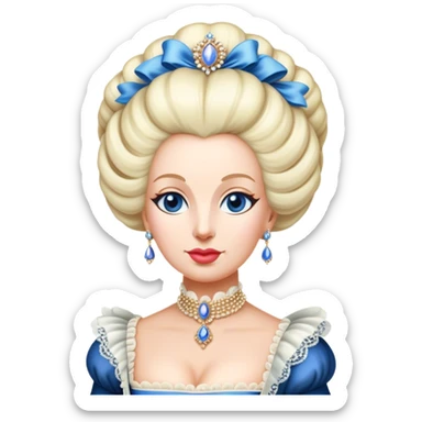 Cinematic Realistic Marie Antoinette Portrait Emoji, depicted as an opulent royal figure with elegant attire and a graceful poised expression, rendered with rich textures and soft lavish lighting that captures her historical allure. sticker