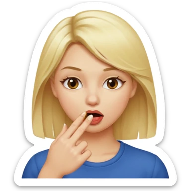 emoji de una mujer con cabello güero mordiéndose un dedo, tipo coqueta  sticker