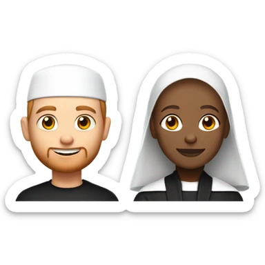 a young caucasian priest with a reddish beard and an african american nun side by side sticker