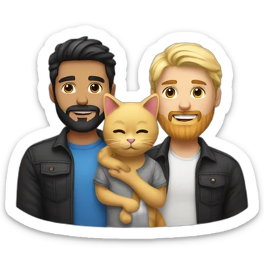 Gay male couple one of them Latino with beard male and the other guy an Australian blonde hair , with a cat in the middle sticker