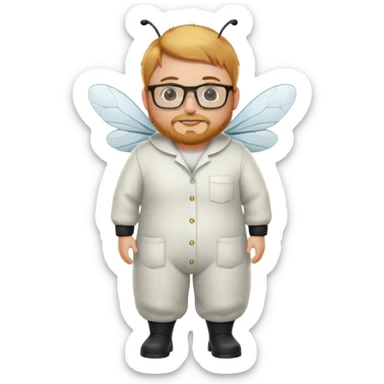 full body medium plus size bee keeper with  short light strawberry blonde hair and goatee wearing glasses  sticker