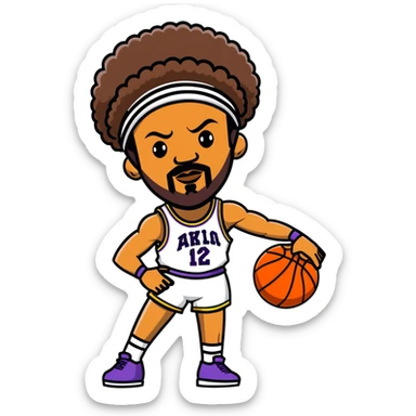 Wilt Chamberlain basketball player, tall, afro, headband, holding basketball sticker