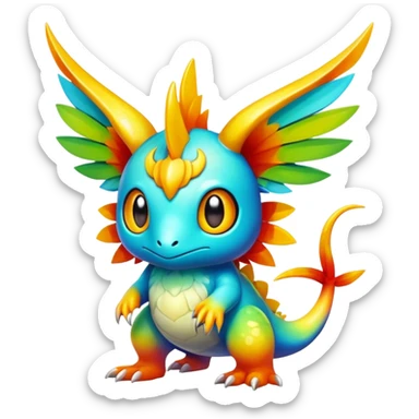Exotic tropical shiny rare colorful epic cute Fakémon-creature, full body, with random markings sticker