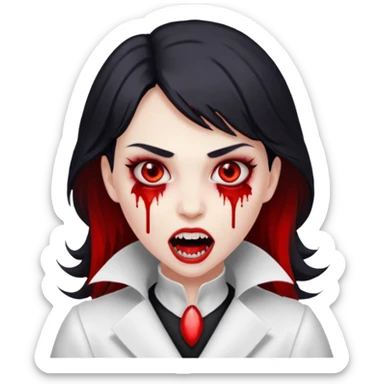 Women Vampire with white coat dress and eyes should be red with blood & opened mouth and teeth sticker