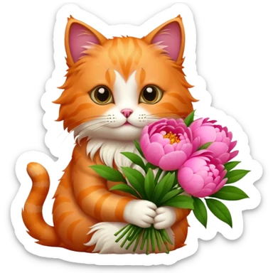 Cute cat Handing pink peonies like reaching a hand and handing them out a bouquet of them not a physical hand the cats hand  sticker