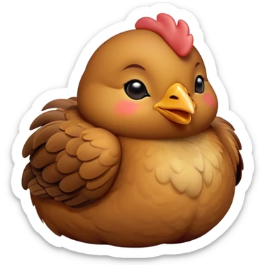 Meme-Worthy Cute Sleeping Brown Chicken Portrait Emoji, Head resting peacefully with a contented smile, showcasing a delightfully compact build and a luxuriously soft brown plumage, eyes shut in a serene, restful nap, Simplified yet hilariously adorable features, highly detailed, glowing with a soft, drowsy light, high shine, relaxed and utterly lovable, stylized with an air of playful laziness, bright and heartwarming, soft glowing outline, capturing the essence of a comically sleepy chicken, so meme-worthy it feels like it could instantly become the next viral sensation of adorable slumber! sticker