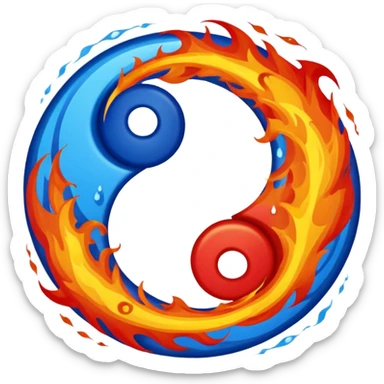The fire and water emojis are in the form of the yin-yan symbol in front of a completely black background. sticker