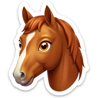 Cinematic Comical Chestnut Horse Portrait Emoji, Head tilted dramatically with an exaggeratedly amused expression, featuring a striking chestnut fur with a glossy finish and wide, expressive amber eyes filled with playful disbelief, Simplified yet hilariously expressive features, highly detailed, glowing with a slightly sassy glow, high shine, dramatic yet playful, stylized with an air of cheeky mischief, bright and endearing, soft glowing outline, capturing the essence of a spirited and over-the-top horse, so meme-worthy it feels like it could side-eye its way into internet fame instantly! sticker