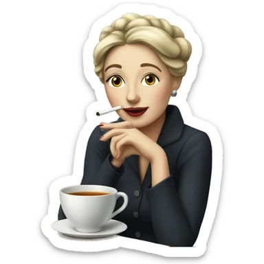 Parisian woman holding cigarette drinking tea sticker