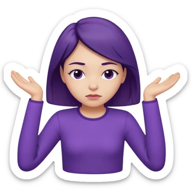 Pouty girl with squinted eyes folding arms in a purple longsleeve shirt she has fair skin sticker
