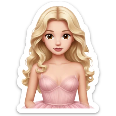 blonde model, brown eyes, long wavy hair, oscars red carpet, light pink tulle gown sticker
