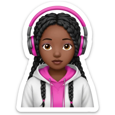 black girl with beats with blackbox braids  white hoodie hot pink shirt sticker