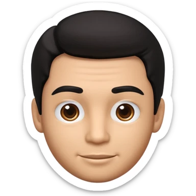 Emoji masculino em estilo 3D / cartoon realista, com pele morena clara, cabelos pretos bem penteados com gel, fios alinhados e com brilho, olhos pretos expressivos, sobrancelhas bem definidas, rosto jovem, expressão simpática e confiante, traços suaves e harmoniosos, sem barba sticker