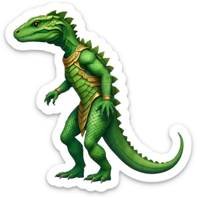 full body reptilian humanoid in ancient outfit, right side view sticker