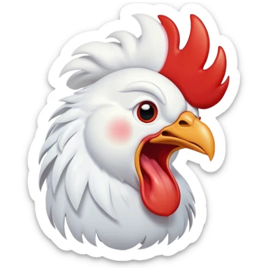Cinematic Cute Yawning White Rooster Portrait Emoji, Head tilted slightly with a dramatic, wide-open yawn, showcasing a soft, downy white plumage with a crisp red comb and drooping wings, round eyes barely open in drowsy contentment, Simplified yet irresistibly adorable features, highly detailed, glowing with a soft, cozy glow, high shine, relaxed yet expressive, stylized with a touch of whimsy, bright and endearing, soft glowing outline, capturing the essence of a sleepy yet affectionate rooster, so drowsy it feels like it could stretch out of the screen and curl up for a nap! sticker