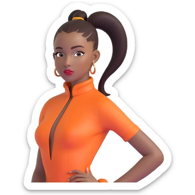 Professional African runway model with high sleek ponytail, striking features, high fashion pose sticker