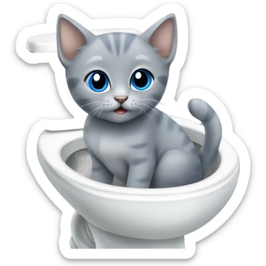blue eyes grey kitten and toilet  sticker
