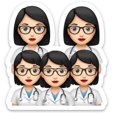 Genera emogis de 4 cuatro enfermeras de cabello negro largo, entre ellas que una tenga lentes y otra un lunar encima de los labios sticker