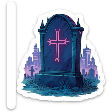  [[[a lonesome tombstone in a graveyard]]], , punk gothic style, futuristic cyberwave cyberpunk, monument
 sticker