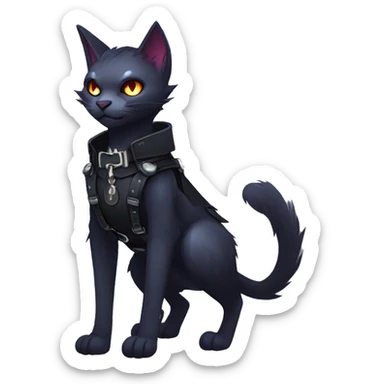 cool edgy fantasy dark-shadow-themed animal vampiric cat hybrid Fakemon  with a harness and collar full body sticker