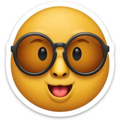a round yellow circular emoji wearing cool sunglasses with a cocky face sticker