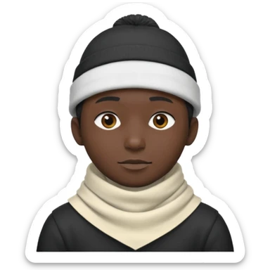 A guy with a triangle body with no arms and legs then his head is a perfect circle and his head is also black then give him a hat that doesn’t go behind his head, and last but not least give him a white scarf sticker