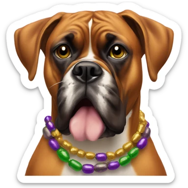 Boxer dog with Mardi Gras beads eating beignets  sticker