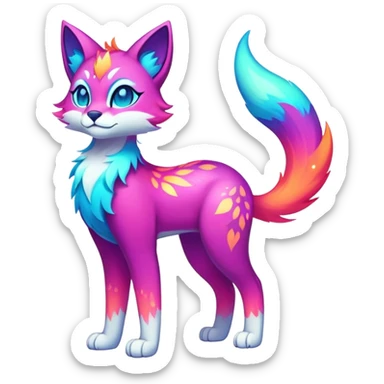 Vibrant multicolored neon-colored Falvie-Fionbri-creature-sparkle-feline-fursona, full body sticker