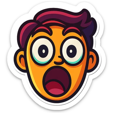 Create a cartoon sticker with a surprised expression in the style of Flux Pro, with a transparent background. The style should reflect the vibrant and pop colors typical of Flux Pro style. sticker