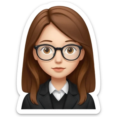 A girl with long brown hair and Thin reading glasses and black jacket  sticker