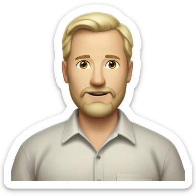 middle aged english man, short slicked back hair blonde, blonde medium length size full beard, in a smart unbuttoned shirt. sticker