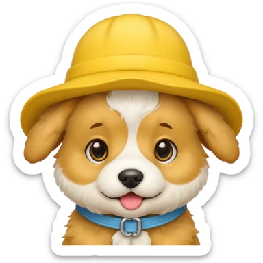 puppy dog with hat yellow sticker